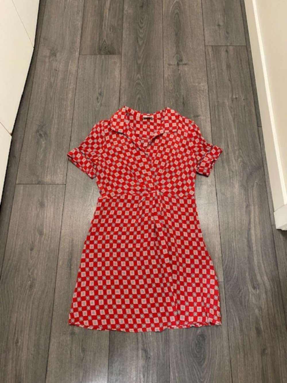 Sandro Red Geometric Print Silk Mini Dress Size 4 - Picture 2 of 15